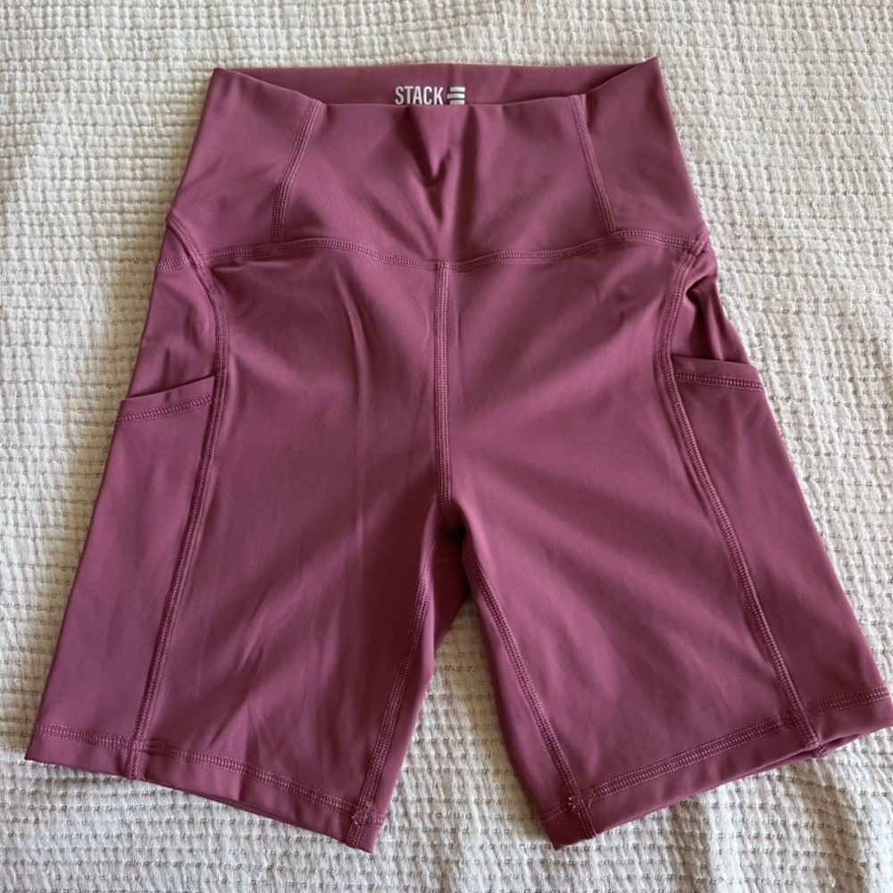 STACK Pink High Waist Biker Shorts Pockets‎ Athleisure Workout Size S Pickleball
